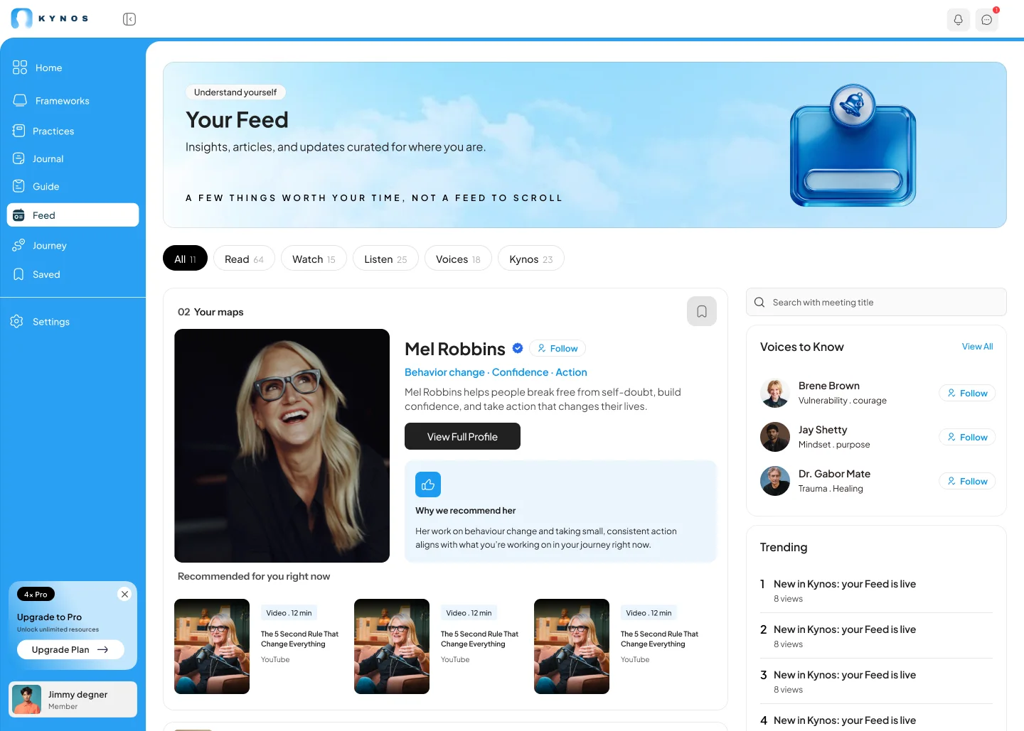 The Kynos Feed: a trusted voice, recommended videos and articles, and what is trending.